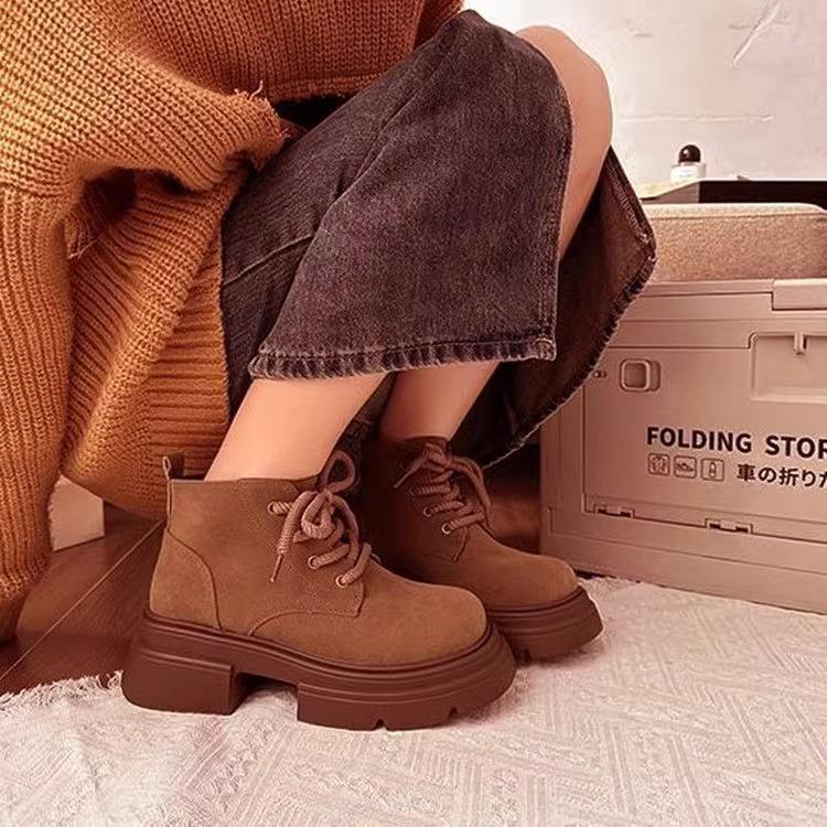 Big head British style retro short boots for women 2025 new autumn thick-soled heightening Maillard brown Martin boots for women