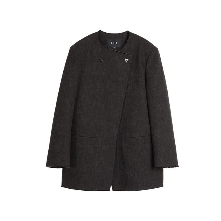 ELLE French Minimalist Vintage Wool Coat Deconstructed Irregular Woolen Overcoat Women coats Black L7WNS162