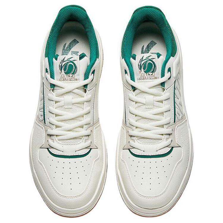 Anta Full Score Fashion Trend Non-Slip Increased Height Low-Top Skate Shoes Men Sneakers White Gray Green 112448032-3