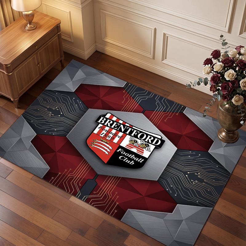 Brentford Football Print Crystal Velvet Rug, Comfortable Water Absorbent Non Slip Indoor Floor Carpet