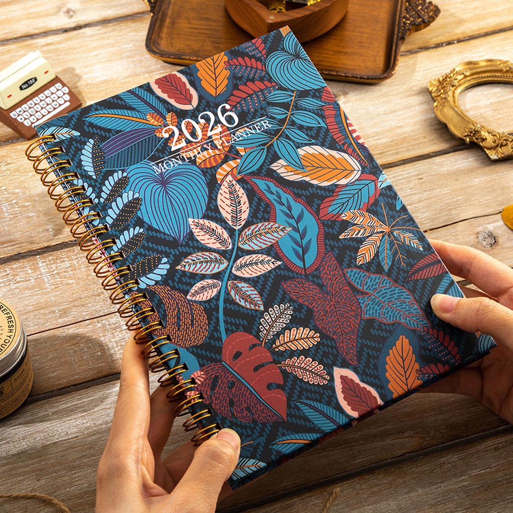2026 Flower Planner Schedule Organiser Twin Coil Binding Monthly Planner Notebook For Time Management and Scheduling