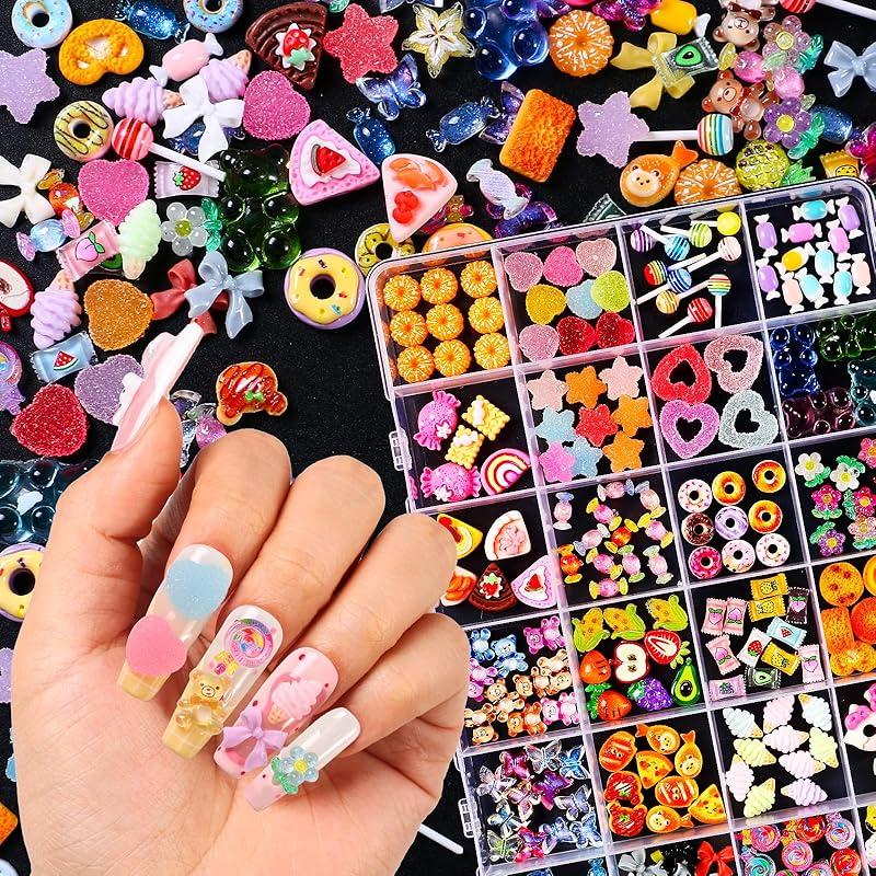 3D Mix Assorted Color Nail Charms Acrylic Multi Cute Nail Art Charms Hollow Candy Jewelry Nail Supplies for Nail Art Design DIY Crafts Accessories