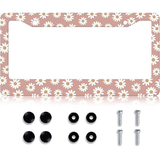 Black Leopard Print License Plate Frame - Leopard Personalise License Plate Holder, Rust-Proof Stainless Steel Waterproof Car Decorative Tag Frames