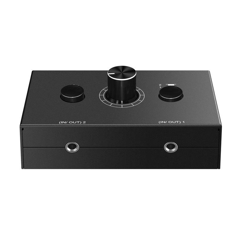 Switch Audio Stereo a 3,5 mm a 2 Vie Bidirezionale Splitter Box 2 In 1 Out 1 In 2 Out Con Pulsante Mute