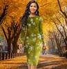 Long Sleeve Waist Tight Office Slim Fit Hexagonal Snowflake Printing Elegant Bodycon Dress