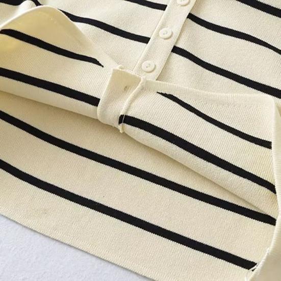 Women Knitting Vest V-Neck Sleeveless Single Breasted Striped Print Vest Wrinkle-Resistant Knitwear Daily Wear