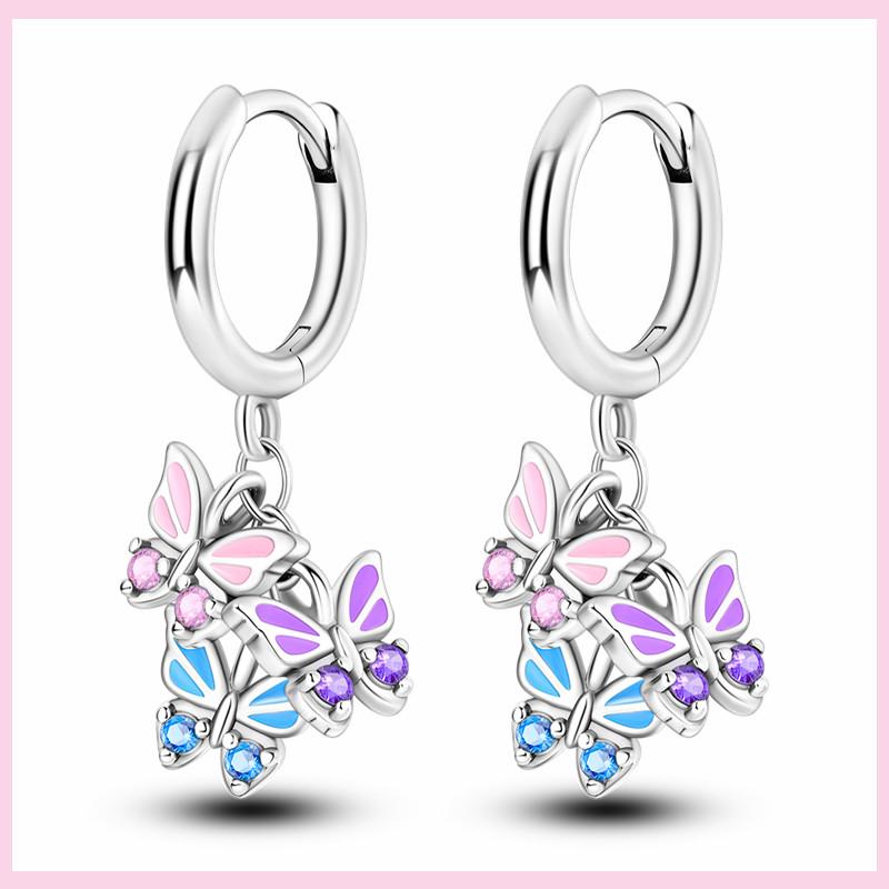 925 Silver Colorful Feathers Drop Earrings Dream Catcher Bohemia Asymmetry Dangle Earrings Original Wedding Jewelry For Women