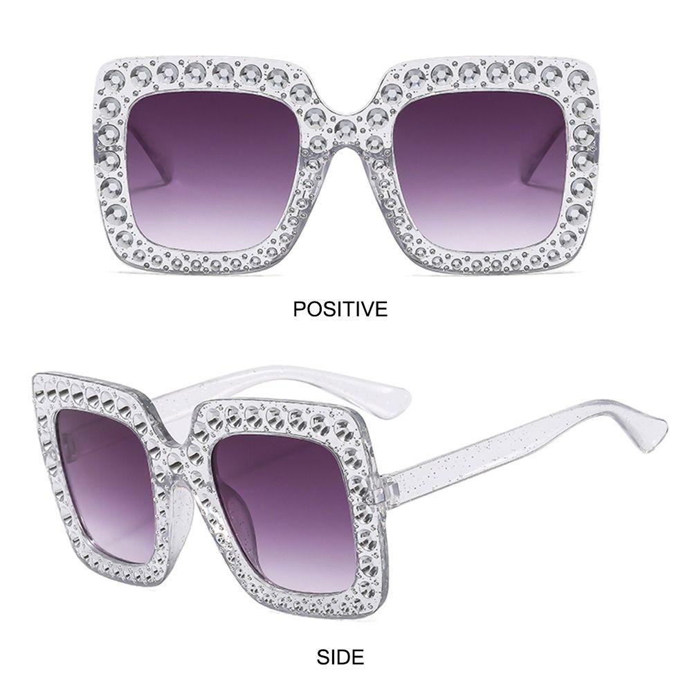 Cool Square Crystal Oversized Sunglasses Big Frame Sparkling Diamond Sun Glasses UV400 Protection Eyewear Party/Beach/Streetwear
