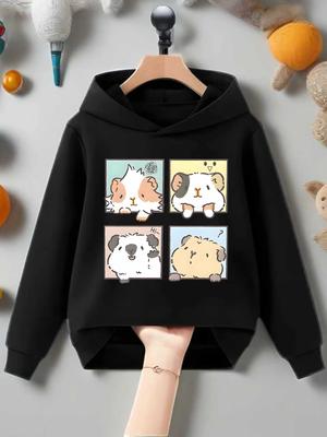 Kids Guinea Pig Hoodie Cute Cartoon Animal Graphic Print Kawaii Pullover Sweatshirt Boys Girls Pet Lover Casual Spring Autumn