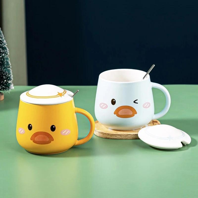 Cartoon Duck Hat Duckling Mug Cute Ceramic Cup With Lid Mug for Coffee Cups Mugs Funny New Year Mugs Drinkware Tea Original Beer