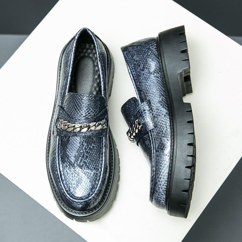 Fashion Men Leather Casual Handmade Shoes Platform Loafers Slip-on High Quality Green Thick Bottom Oxford Shoes Fashion Wedding Shoes