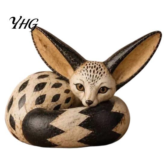 Fox Figurines for Home Decor Figurine Sitting Resting Pose, Wood Carved Style Resin Animal Statue, Vintage Desk Ornaments Desktop Office