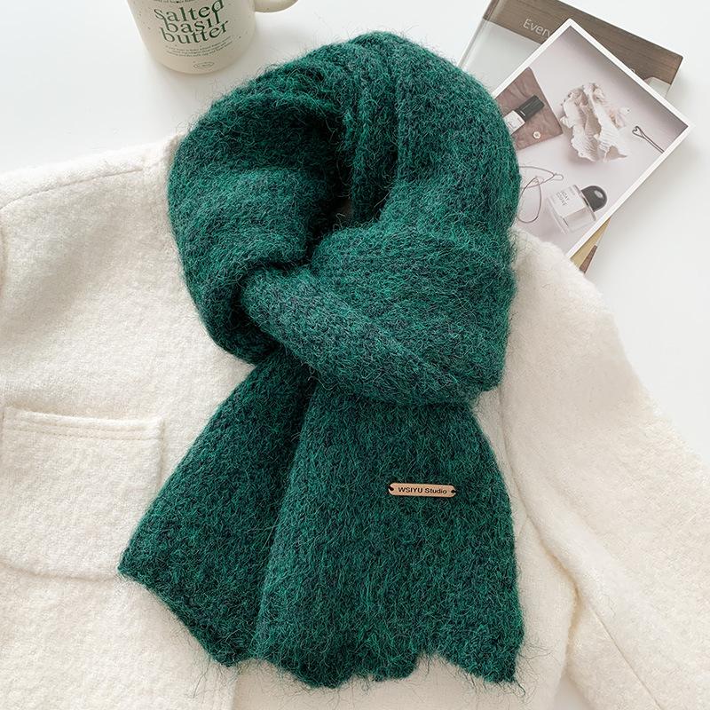 High end Solid Color Wool Blended Knitted Scarf for Women Autumn and Winter Japanese Versatile Soft and Waxy Warm Woolen Scarf for Men
