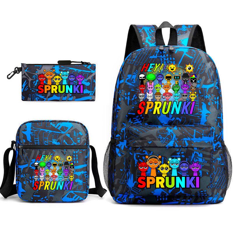New Game Merchandise Primary School Bag Rhythm Box Sprunki Cartoon Starry Sky Backpack 3-piece Set L