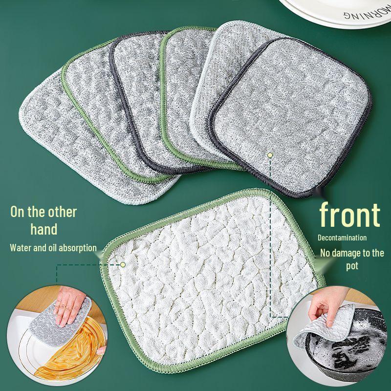 Double-Sided Silver Wire Dishwashing Scrubber Cloth - Oil-Free Steel Wool for Kitchen Cleaning