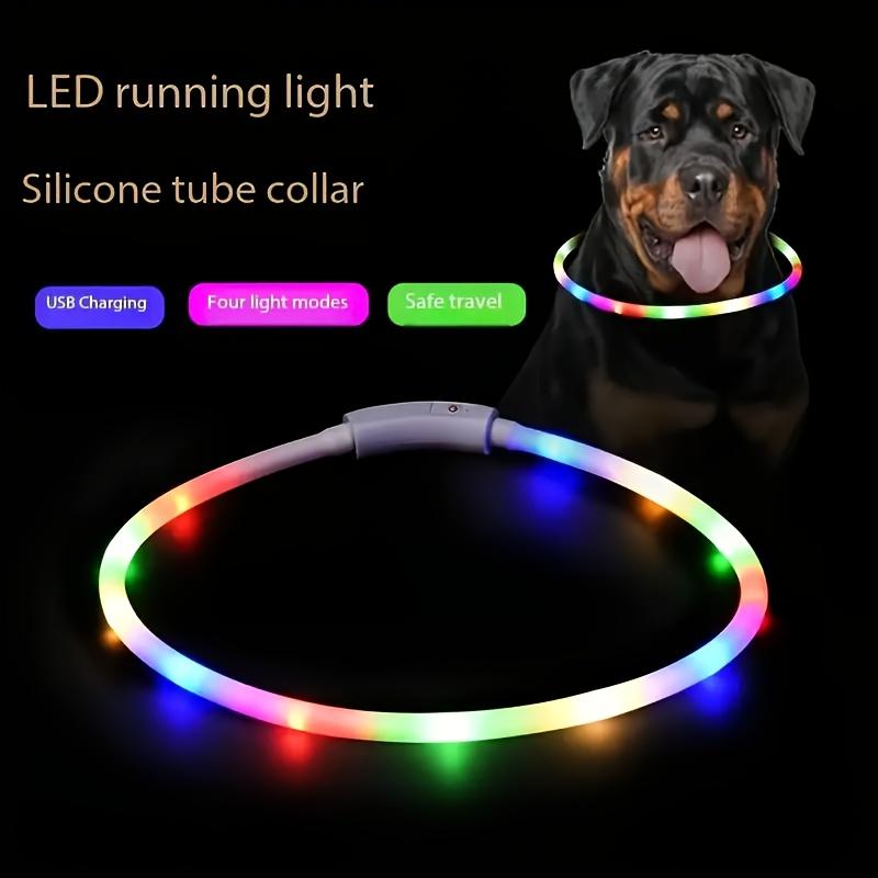 Adjustable USB Rechargeable LED Dog Collar Multi-Color Soft 4 Flashing Modes Cut- to- Fit Design for Nighttime Safety Visibility