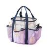 1pc Double Layer Beach Bag Mesh Breathable Handbag Folding Multiple Pockets Storage Bags Portable Travel Cosmetics Organizer