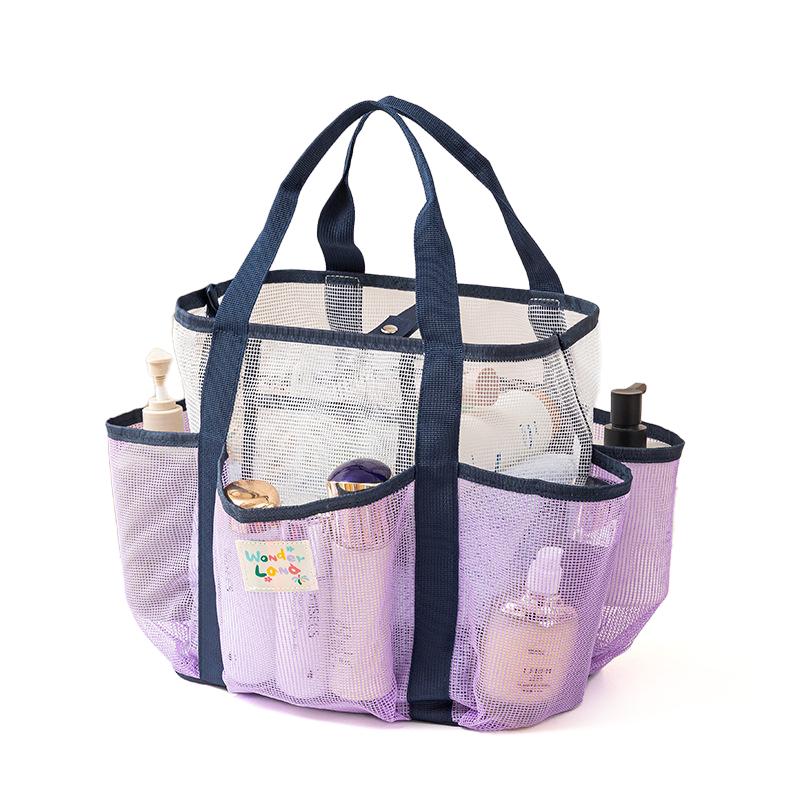1pc Double Layer Beach Bag Mesh Breathable Handbag Folding Multiple Pockets Storage Bags Portable Travel Cosmetics Organizer