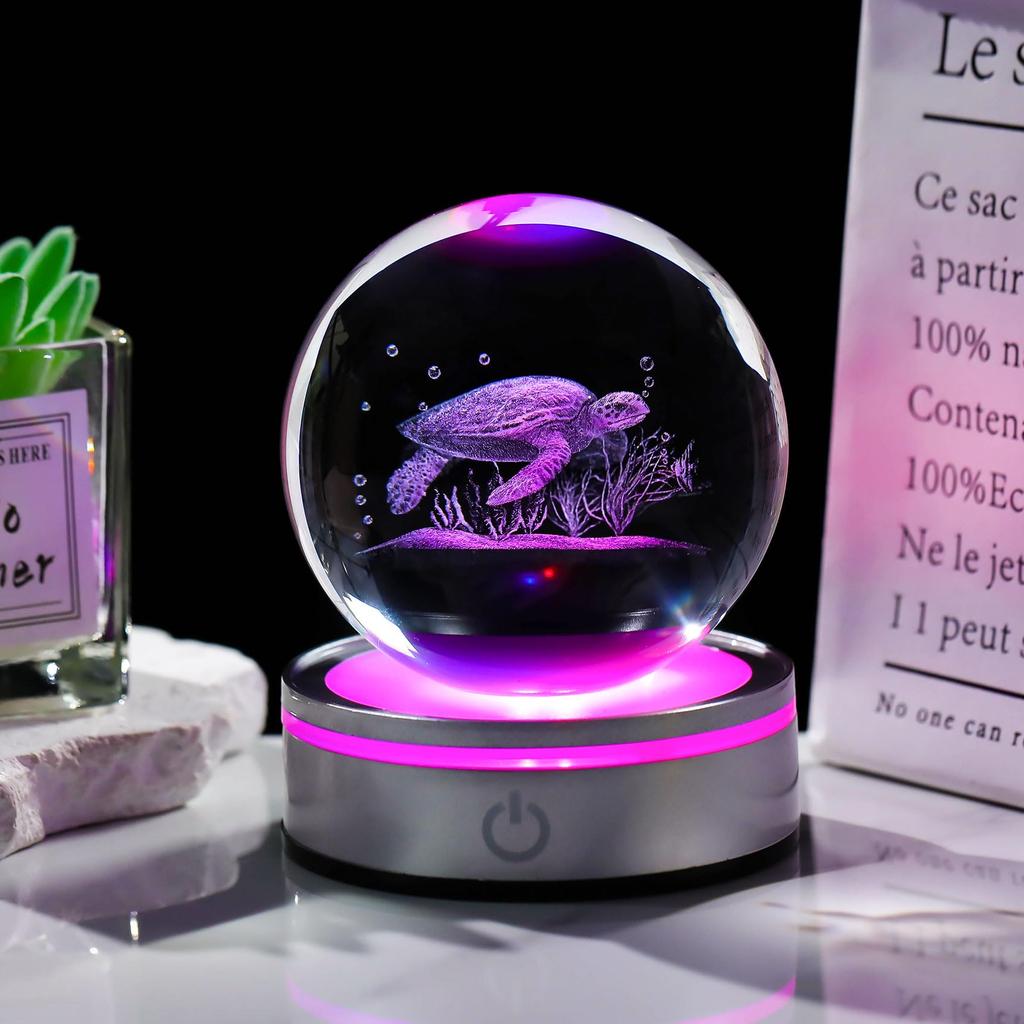 Kertari K9 Crystal 3D Sea Cute Birthday Gift for and Popular Decorative Turtle Stylish and Soothing Crystal Ball with LED Light Ambient Decorative for