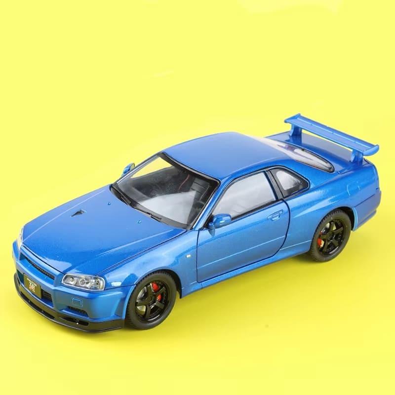 

1:24-масштабная имитационная модель суперкара GTR R34 Skyline, литая металлическая модель автомобиля со звуком и светом, функция инерционного хода, подарок на день рождения для мальчика синий