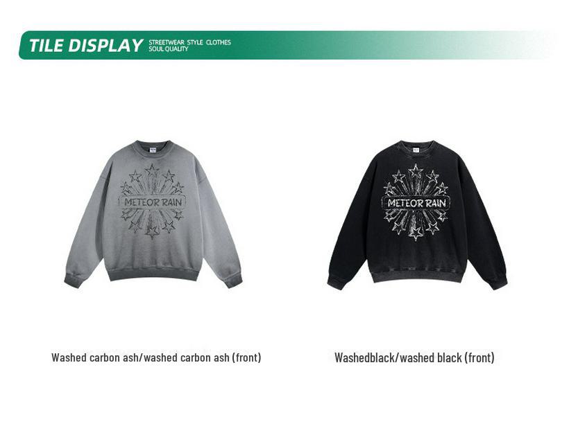 2024 Autumn 430G Heavy Reverse Bottom Stir-fried Color Wash Old White Ink Direct Inkjet Printed Round Neck Sweatshirt