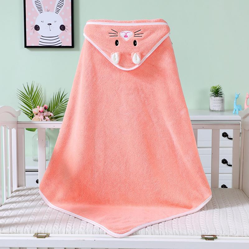 Soft Coral Fleece Baby Swaddle Blanket with Hooded Cape and Embroidery
