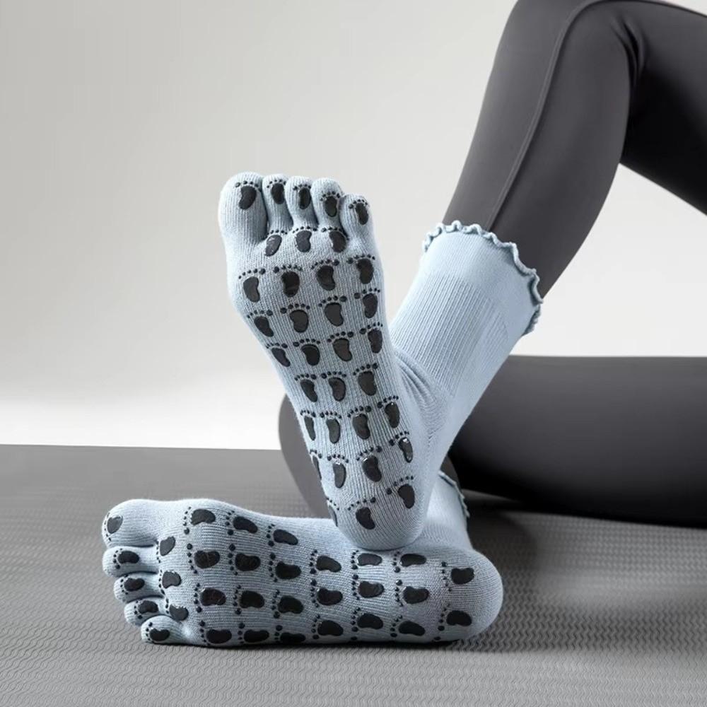 Non-Slip Silicone Five-Toe Yoga Socks Cotton Mid-Calf Yoga Socks Pilates Grip Socks Ballet