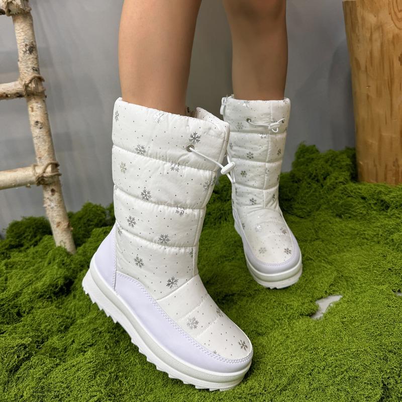 Foreign Trade New Thick-soled Down Cloth Thick-soled Snow Boots Women's Cross-border Large-size Round Head Side Zipper Long Cotton Boots