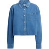 Short Denim Button Cotton Unlined Shirt Women Tops Light-Blue CAG57-DA