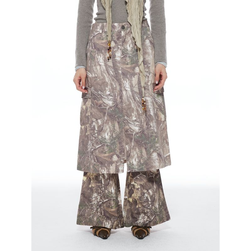 Live Camouflage Thelight Slightly Spicy Casual Camouflage Pants A- Line Slit Skirt Mountain Outdoor Fall and Winter New Arrival