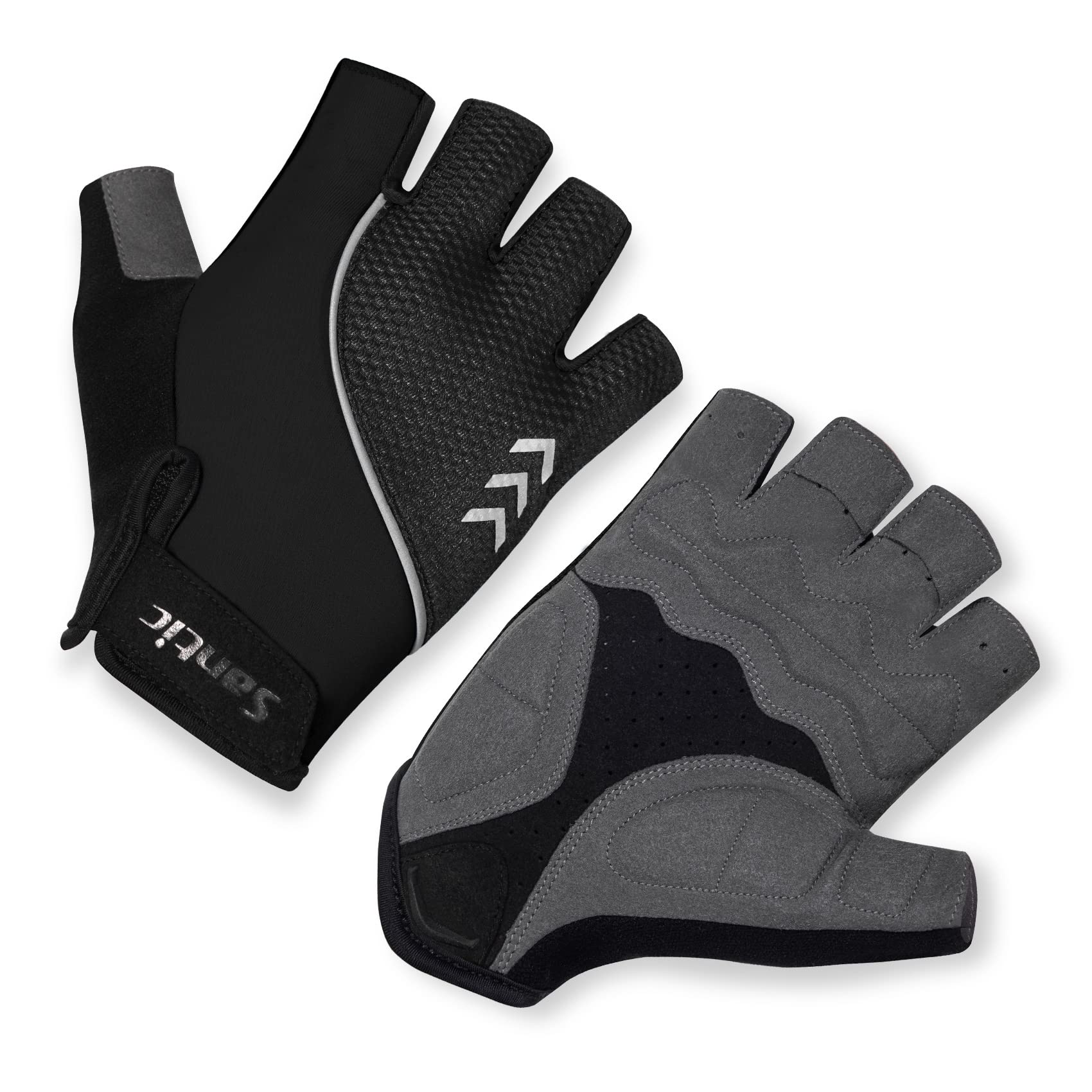 

Santic Cycling Gloves, Summer, Half-Finger, Road Bike Gloves, Breathable, Shock Absorbing, for Men and Women (Black, Size L)