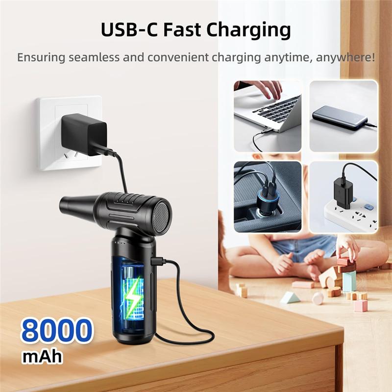 A96I-Compressed Air Duster, 180000RPM High-Speed 3 Gear Electric Air Duster, Cordless Air Blower Portable Jet Dry Blower