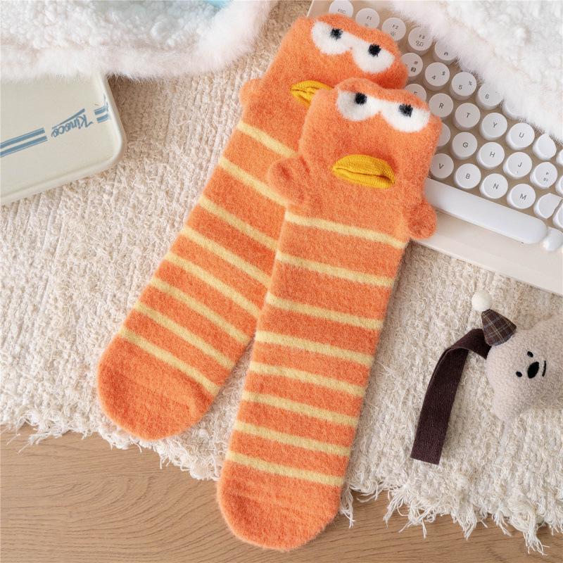 Bikini Bottom Thickened Warm Cartoon Clownfish Velvet Sleep Socks One Size