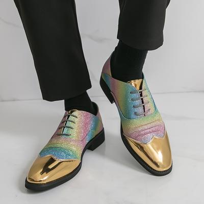 Men Derbys Gold Color Wedding Dress Dance Shoes Leather Shoes Business Formal Shoes Tuxedo Prom Blazers Shoes Large Size