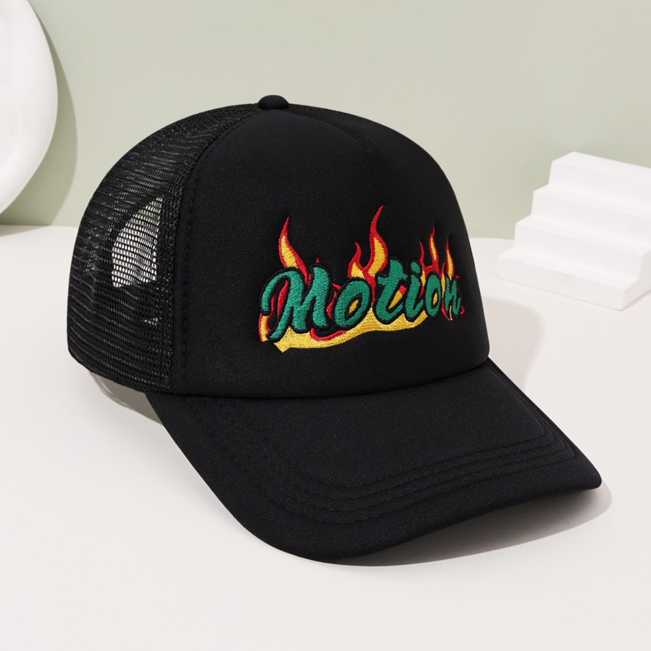 

Hip hop Baseball Hat Letters Flame Embroidered Duck Tongue Hat Curved Eaves Couple Mesh Breathable Sunshade Trucker Cap Adjustable чёрный