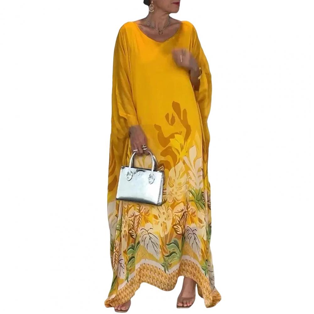 

Длинное платье Элегантное платье макси с цветочным принтом и рукавами «летучая мышь» Неровный подол для женщин Для вечеринок Свиданий Особых случаев Свободного покроя M жёлтый