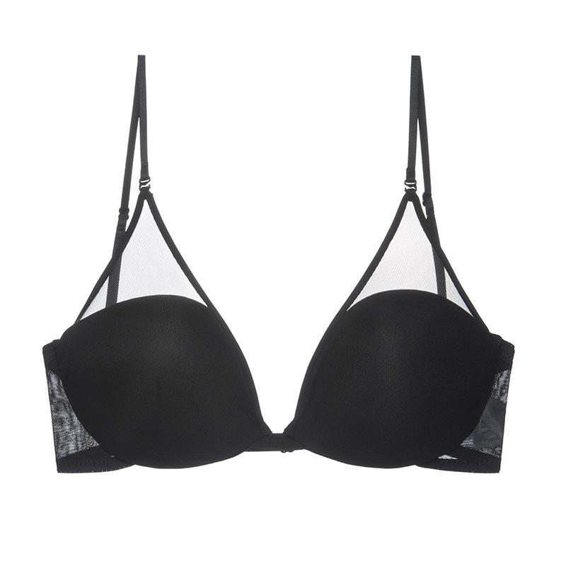 French sexy underwear women's no steel ring small chest shows big gathering bra U-shaped mesh hanging neck beautiful back underwear Bra