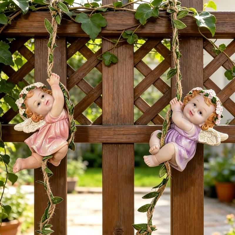 Elegant Flower Fairies Garden Statue Resin Hanging Angel Figurine Ornament With Hook For Balconies And Home Decoration