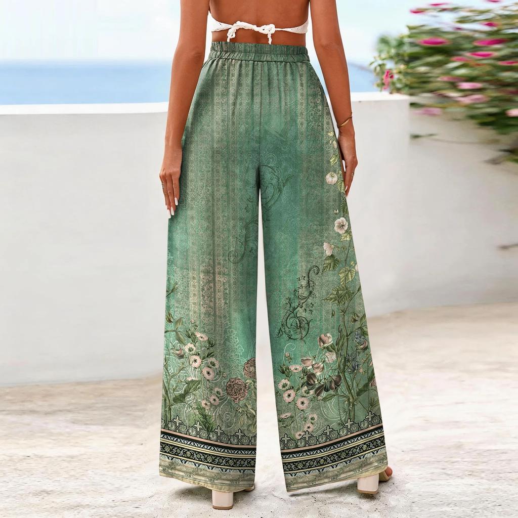 Women's Wide-Leg Casual Flowy Floral Print Pants