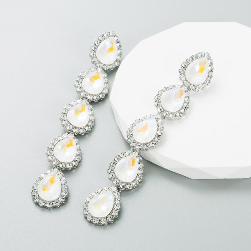 Women's Drop Earrings Alloy Inlaid Colored Rhinestones Long Premium Feel Temperament Earrings