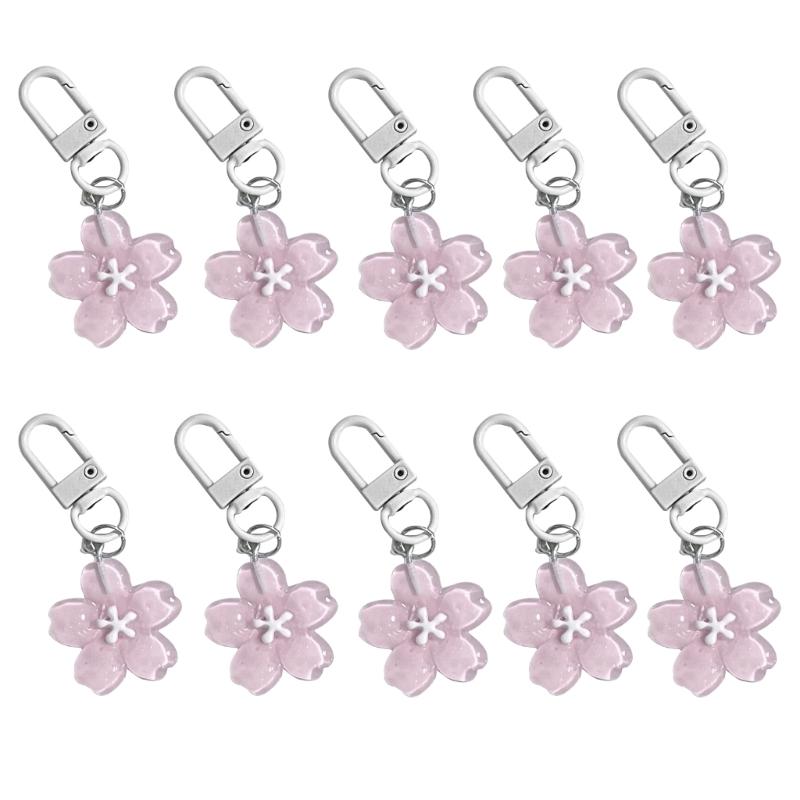 10Pcs Resin Sakuras Keyring Charm Cherry Blossoms Pendant Keychain Stylish Flower Key Accessory for Everyday Use