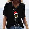 Weihnachts- Weinglas Muster Druck Damen V-Ausschnitt T-Shirts Lässiger Kurzarm Pullover T-Shirt Mode Oberteile Damen T-Shirts Kleidung