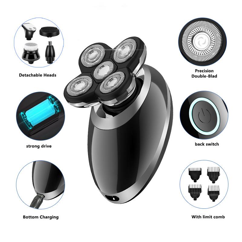5-in-1 Waterproof Intelligent Razor 1PCS Men's Shaving Bald Head 7-Blade Electric Razor Multi-Functional Barber Set