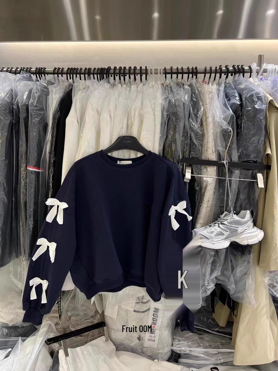 

Корейская мода осень 2025: Женский свитшот с круглым вырезом, свободного кроя, с длинными рукавами и бантом 2XL