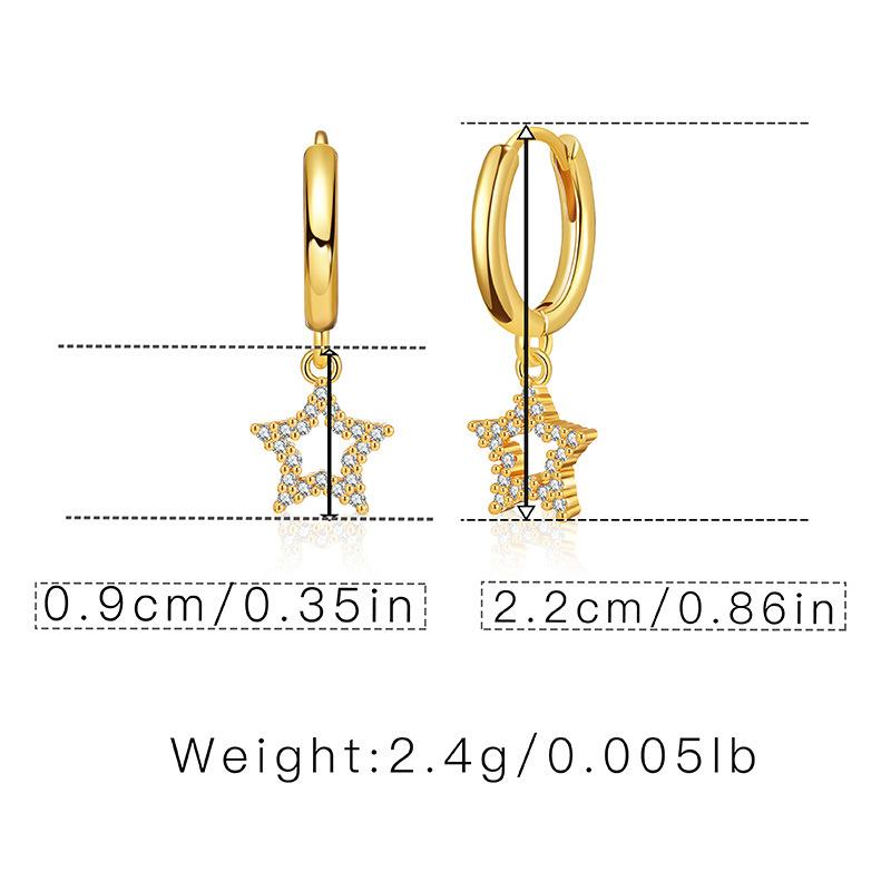 K Gold Plated Copper Star Zircon Inlaid Ear Buckles For Women