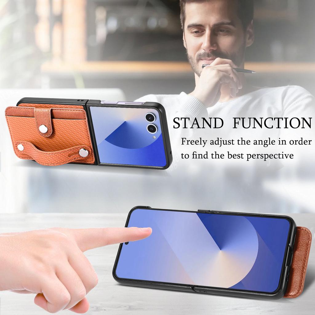 For Samsung Galaxy Z Flip7 5G Case Carbon Fiber Texture Leather Phone Back Cover with Card Holder