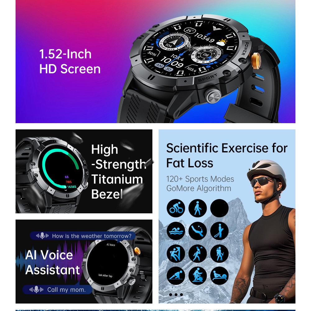 1.52" Blue Tooth Call Men Fitness Smart Watches  Waterproof Heart Rate Health Monitor Sports Smartwatch Weather Sleep Clock