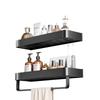 Black Space-Saving Aluminum Wall Shelf & Towel Rack - No Drilling Needed