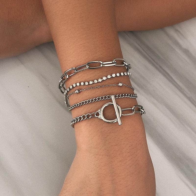 foxanry 5 Pcs Geometric Bracelet Jewelry Sets For Women Creative Vintage Trendy Birthday Accessories Gifts