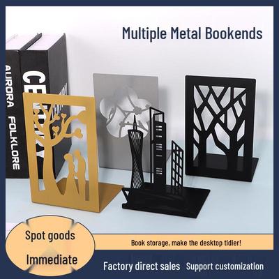Creative Wrought Iron Metal Book Storage Rack and Personalized Hollowed-Out Bookends